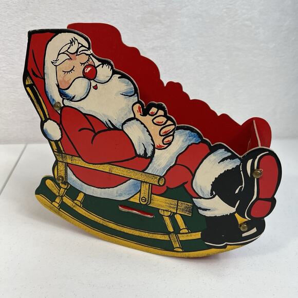 Vintage 1950s era Santa in Rocker Cardboard Cutout Centerpiece Holder Foldable - Picture 2 of 9
